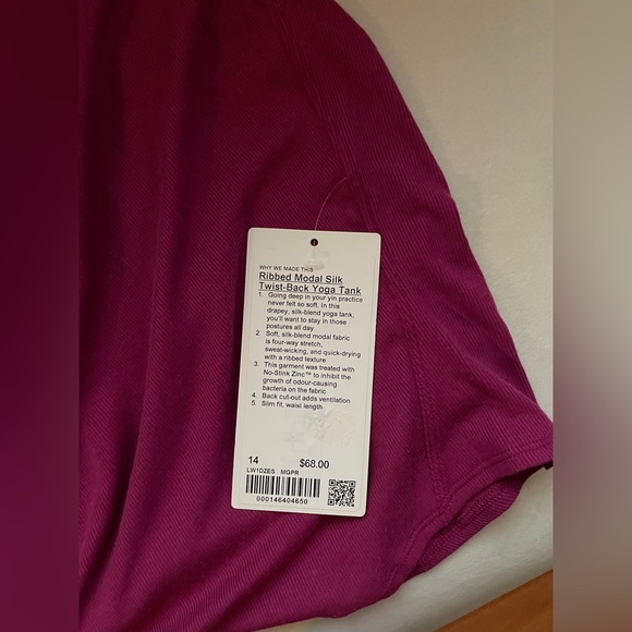 NWT Lululemon Modal Silk Twist Back Yoga Tank Top Size 14 Magenta Purple - Picture 8 of 11